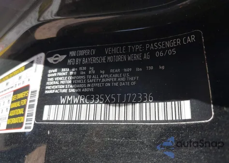 2005 Mini Cooper from USA, damaged, VIN WMWRC335X5TJ72336